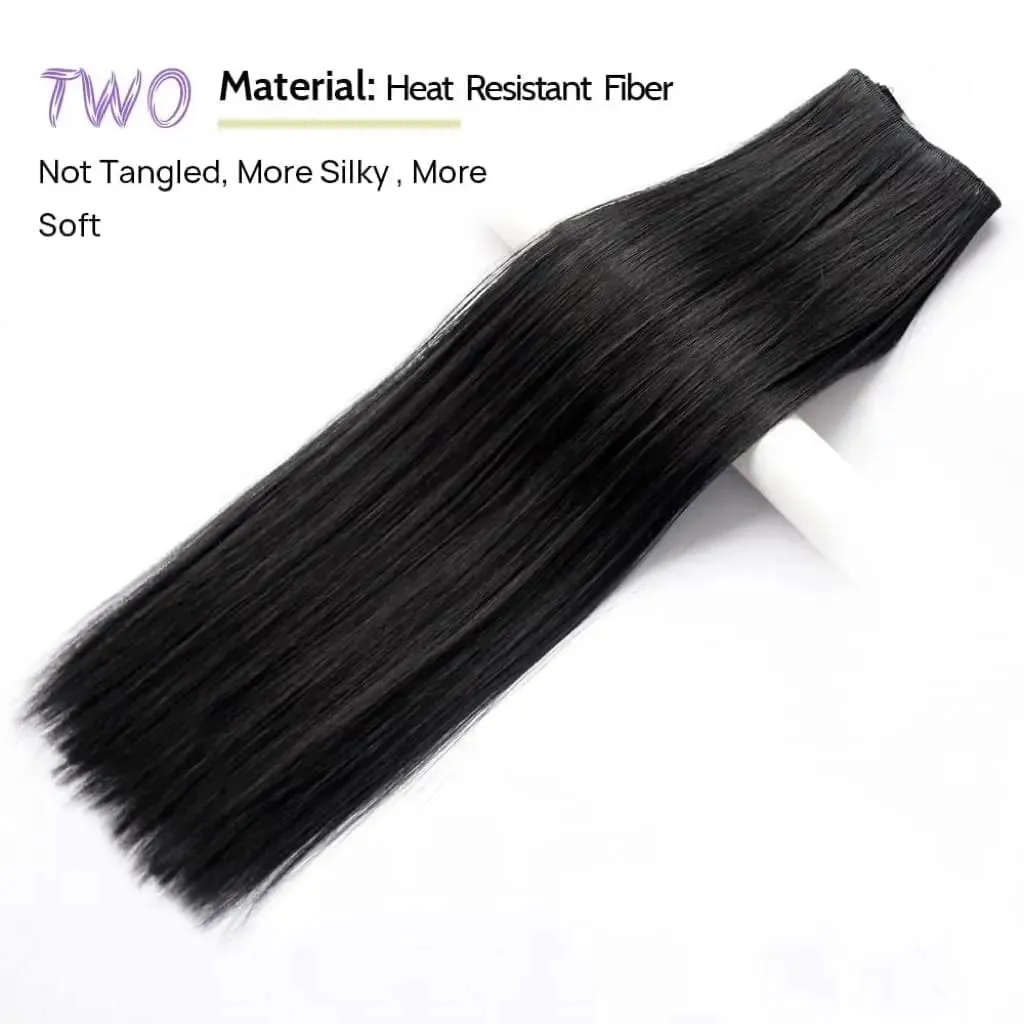 22 Inch Long straight Black Clip in Hair Extensions 130G 7pcs Synthetic Clip in Hair Extensions