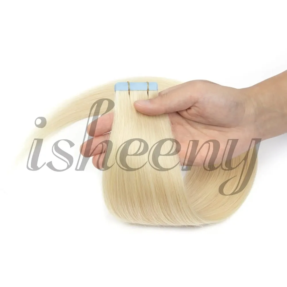 Isheeny Tape in Human Hair Extensions Straight 12"-20" Natural Machine Remy Tape Hair Extension 20pcs Black Brown Blonde Hair — image 11
