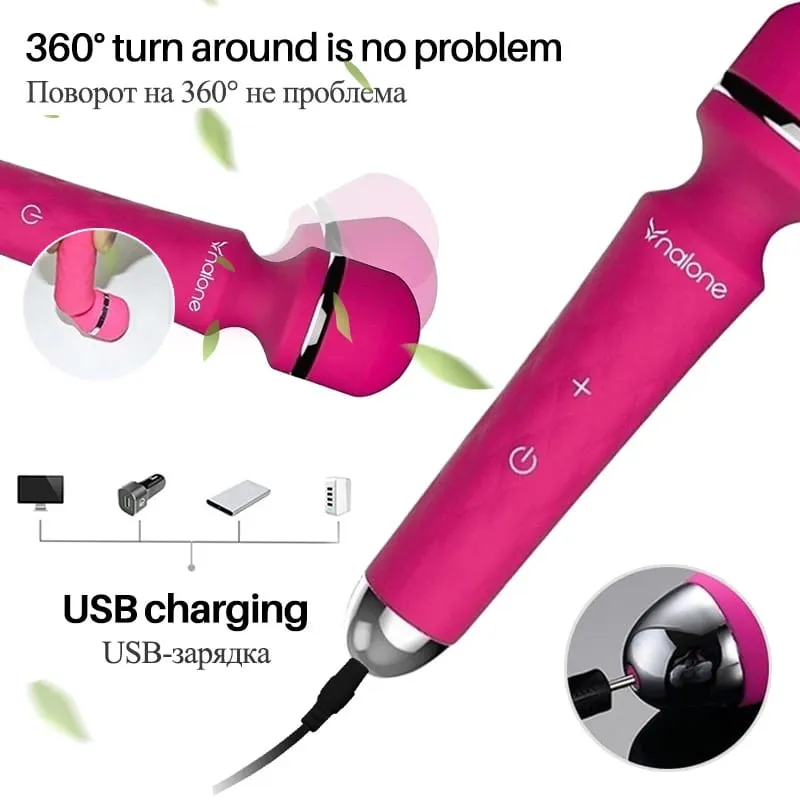 Nalone Powerful Vibrator Optional 3 Nozzles USB Recharge Magic Wand AV Vibrator Massager Vibration Dildo Adult 18+ Women Sex Toy — image 4