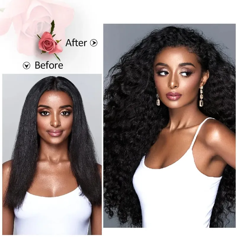 Synthetic Clip In Fitting Extension Full Head Long Kinky Curly Wig Fake False Hair Pieces Clip-on Black Brown Hairpin For Women — image 3