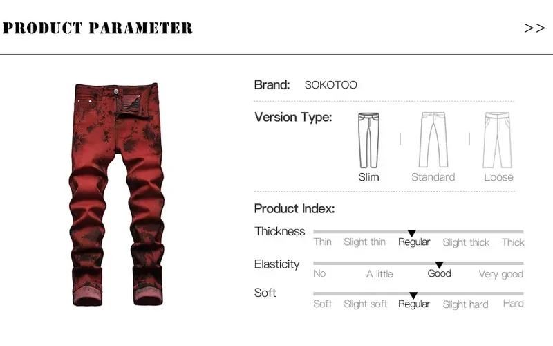 Men Tie and Dye Stretch Denim Jeans Brick Red Slim Straight Pants Streetwear Trousers