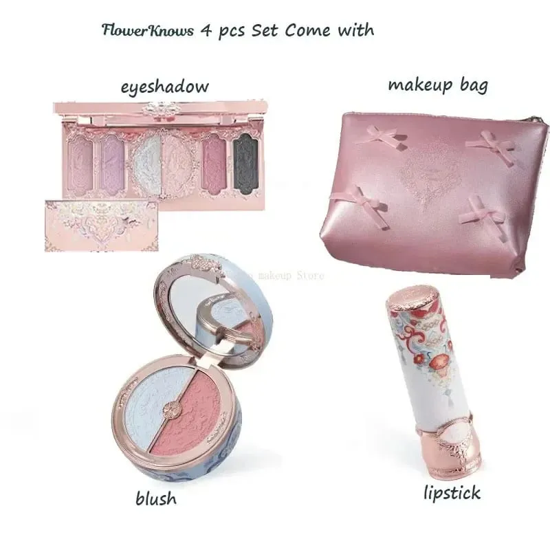 Flowerknows Makeup Set Gift Kit Shimmer Full Box Blush Long Lasting Velvet Lip Cream with Bag Kit De Maquiagem