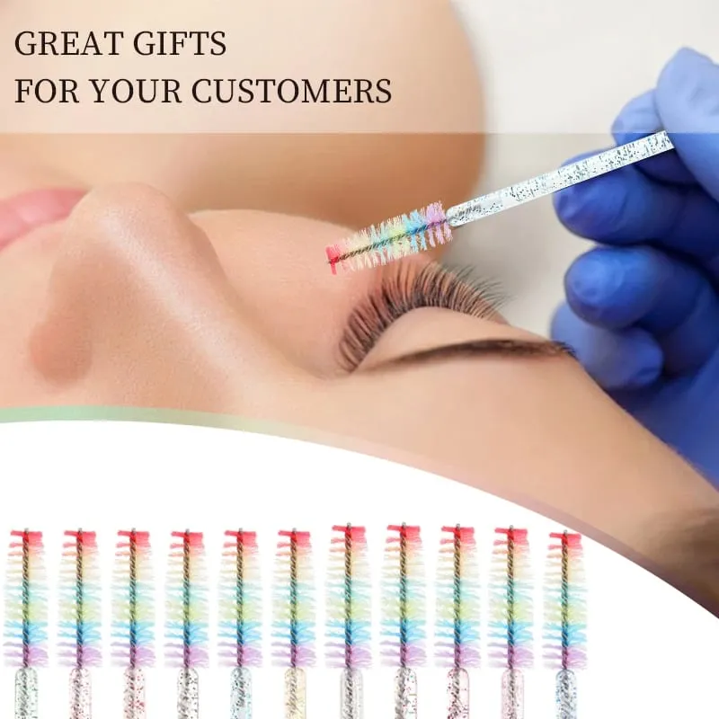 50pcs Disposable Crystal Eyelash Brush Lash Extension Makeup Brushes Mascara Wand Applicator Eyebrow Comb Rainbow Microbrush