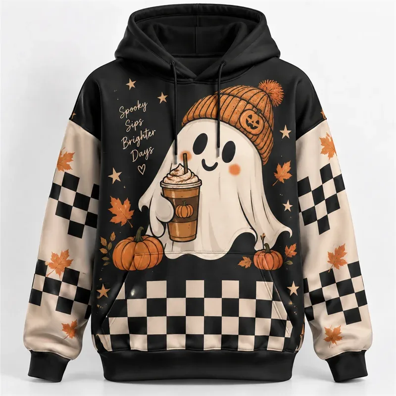 Halloween Hoodie 3D All Over Print Polyester Sweatshirt Gothic Ghost Pumpkin Bat Witch Skull Horror Streetwear Pullover Unisex — image 4