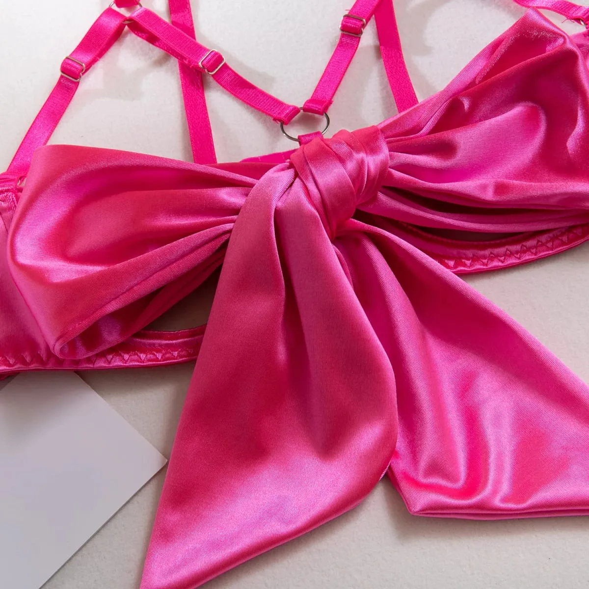 Sexy Solid Stain Lingerie Set Women's Hollow Out Bow Lace Up Exotic Apparel Suit Pure Desire Style Uniform Underwear Bra & Brief — image 6