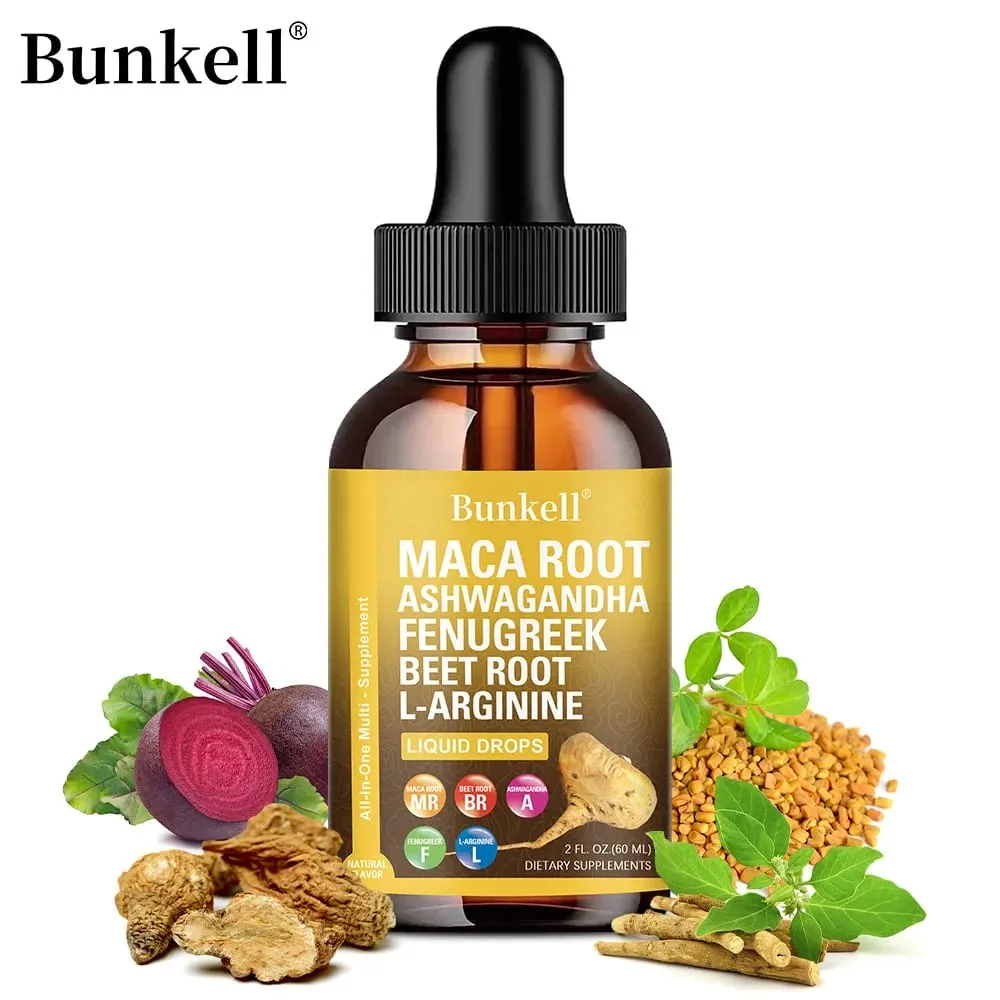 Bio maca gyökér folyékony cseppek ashwagandha görögszéna répa gyökérrel és L-arginin folyékony multivitaminnal nőknek és férfiaknak — image 1