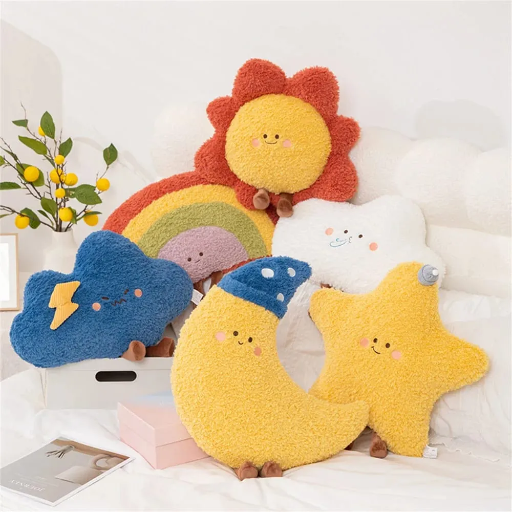 Soft Starry Sky Pillow Cute Rainbow Moon Star Plush Pillow Creative Sun Cloud Pillow Cushion Sleep Companion Pillow Home Decor — image 2