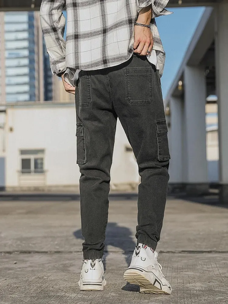 Erkek Jogger Jeans Yıkanmış Pamuk Hafif Streç Çok Cepli Denim Kargo Pantolon Asya Boyutu L-6XL — image 5