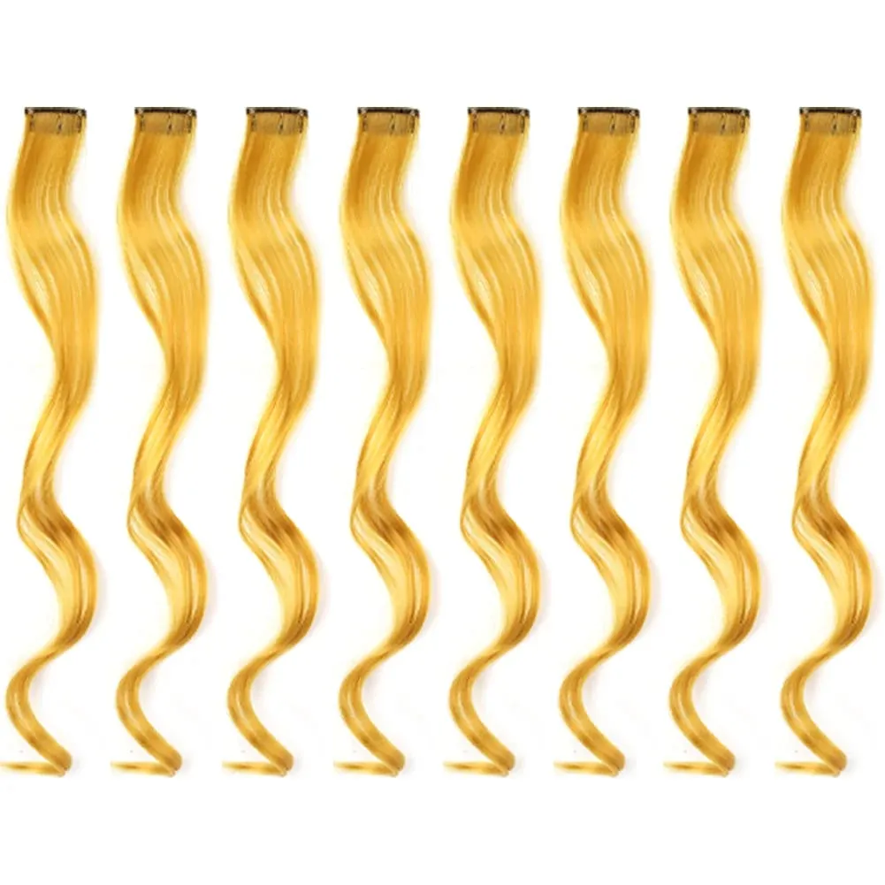 20 Inch Colourful Curly Wavy Party Highlights Clip in Synthetic Hairpieces 8 Pack Curly Colored Hair Extensions for Women