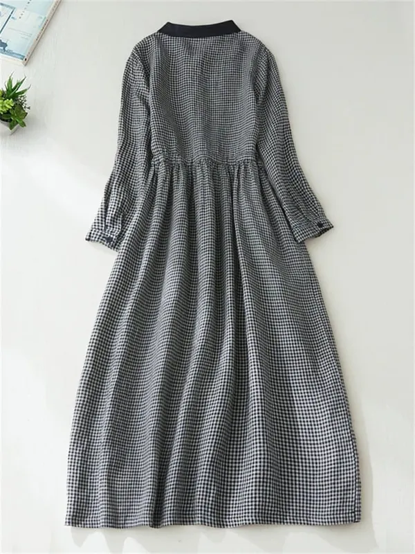 2026 Patchwork Fashion Black White Plaid Autumn Dresses Office Lady Work Dress Japanese Style Women Spring Casual Long Clothing — image 5