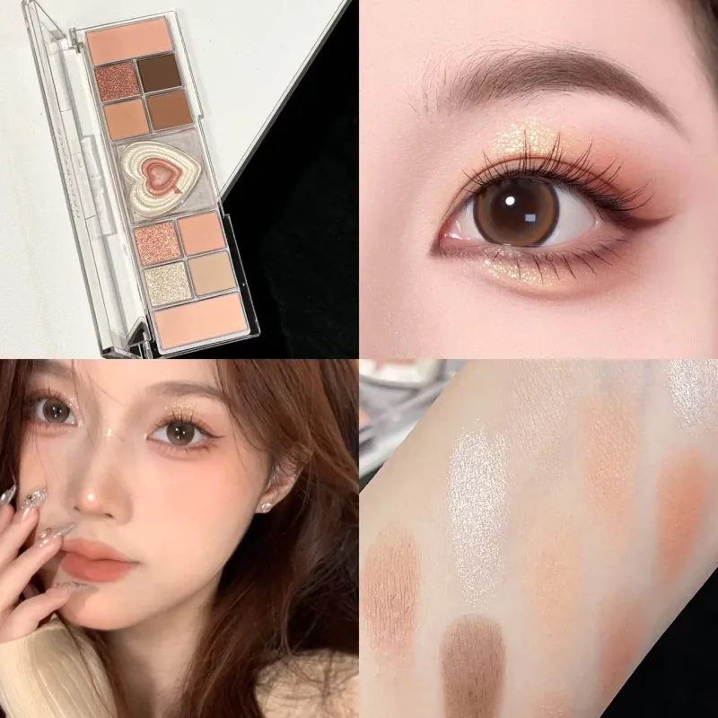 Palet Rias Mata Aprikot Teh 12 Warna Palet Eyeshadow Saturasi Rendah Mutiara Matte Berkilau Warna Bumi Kecantikan Eye Shadow — image 8