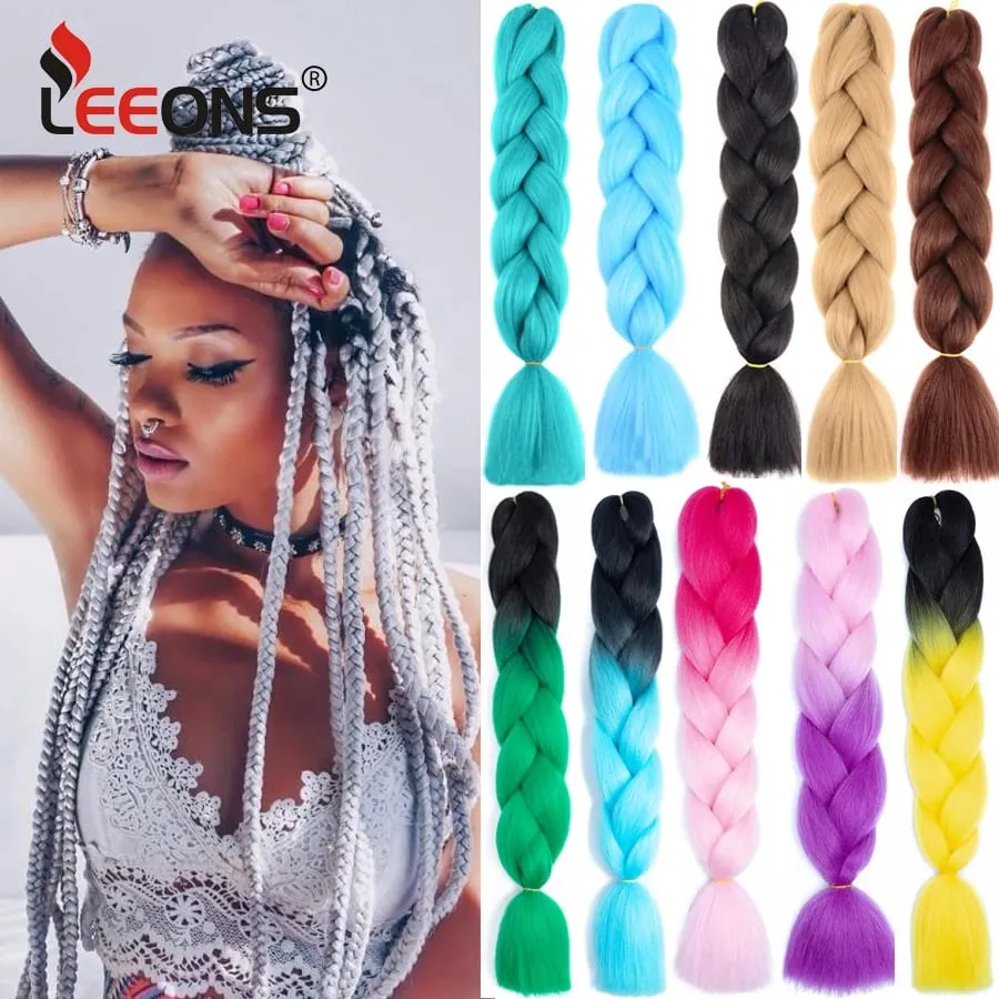 24 Inch Synthetic Jumbo Braid Pure And Ombre Braiding Hair Extensions For Women DIY Jumbo Hair Braids Black Green Gray Brown — image 2