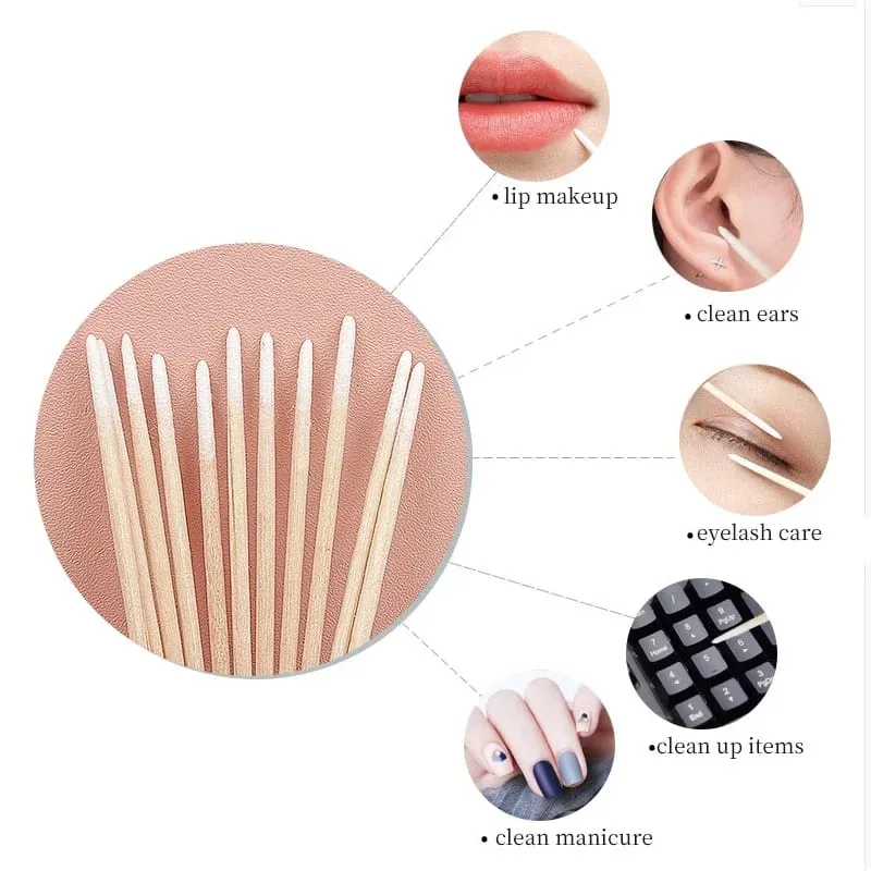 100/300Pcs Disposable Ultra-small Cotton Swab Brush Lint Free Micro Wood Makeup Brushes Eyelash Extension Glue Removing Tools — image 5