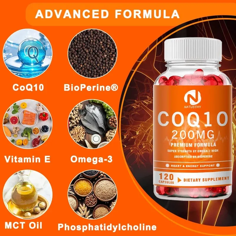 COQ10 Coenzym Q10 200mg til energi Antioxidant Kardiovaskulær Hjernesundhed Naturlig ikke-GMO
