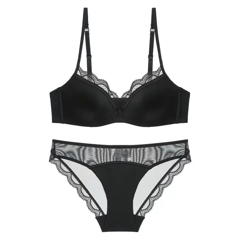 French Luxury Silk Bra for Small Bust Women Adjustable Slimming Bralette & Panty Set Comfort Sexy Sheer Lingerie set bra — image 11