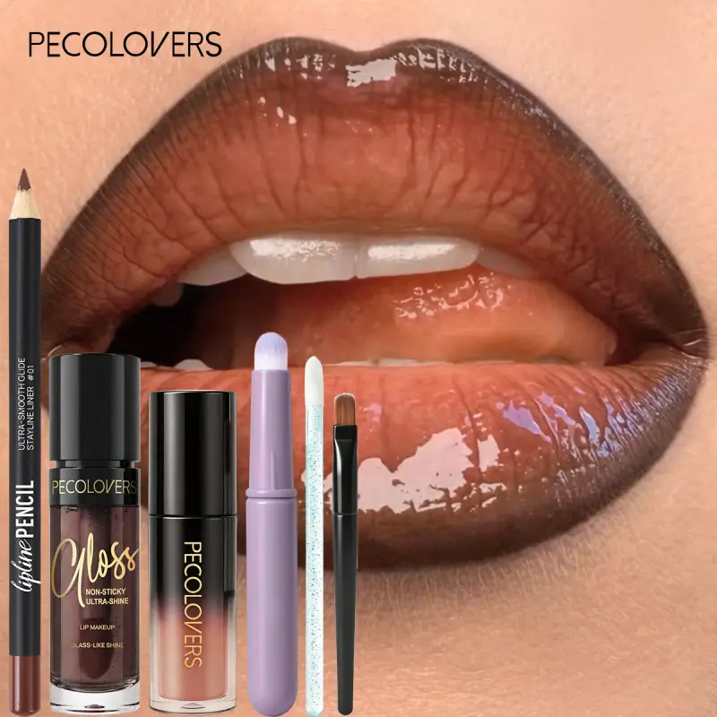 6PCS/SET Lip Makeup Set Smooth Lip Liner Glass Shine Lip Gloss & Lip Brushes Long Wear Hydrating Lip Makeup for Beginners — image 2
