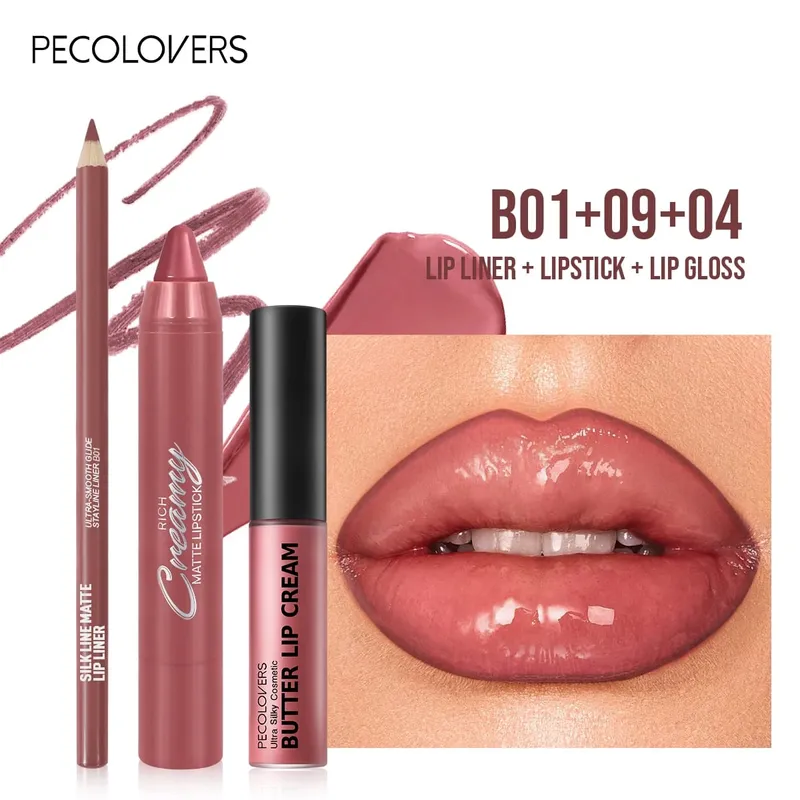 3PCS/SET Long-Lasting Non-Stick lipstick pen&Waterproof Lipliner Pencil & Long-Lasting Lip Oil Lip Gloss Beginner-Friendly