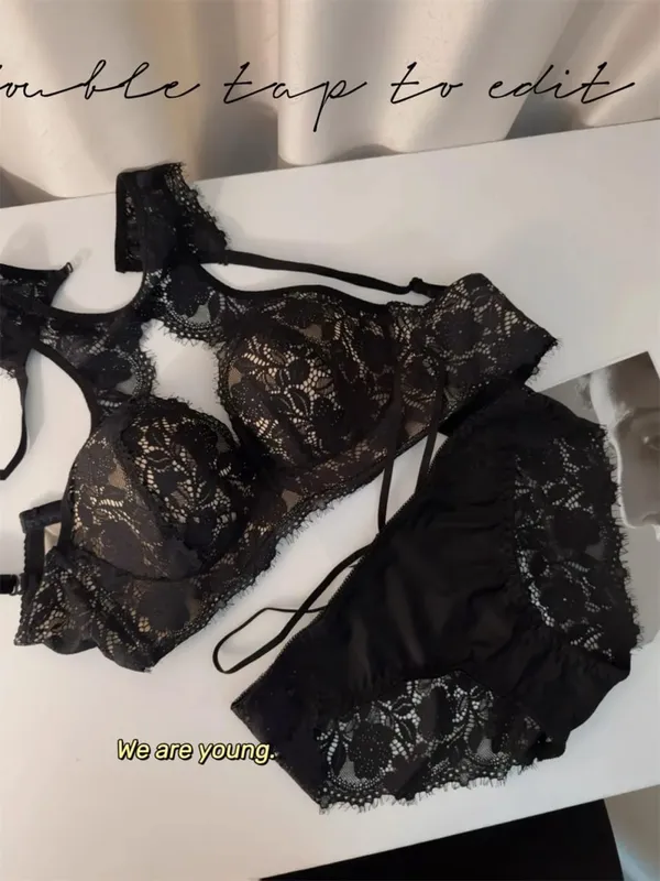 Spanish Lace Lingerie Set VS-Inspired Halter Bra Small Busts Anti-Droop Slimming Support Pure Winter Comfort Bralette — image 9