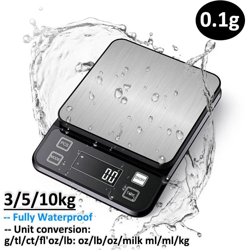 3/5/10 kg 0,1 g digital elektronisk køkkenvægt LCD-skærm Fuldt vandtæt rustfrit stål Måling Vejning Bageværktøj — image 2