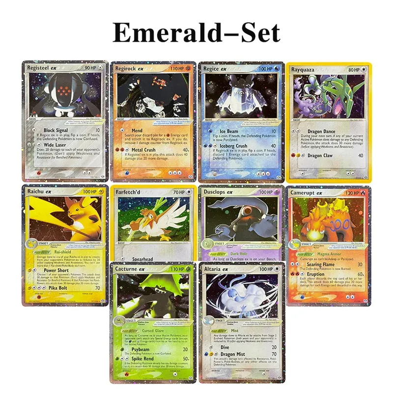 Proxy karty Holografický Emerald Cacturne Rayquaza Skryté legendy Kyogre Crystal Guardians Alakazam Star Flareon Metagross — image 9