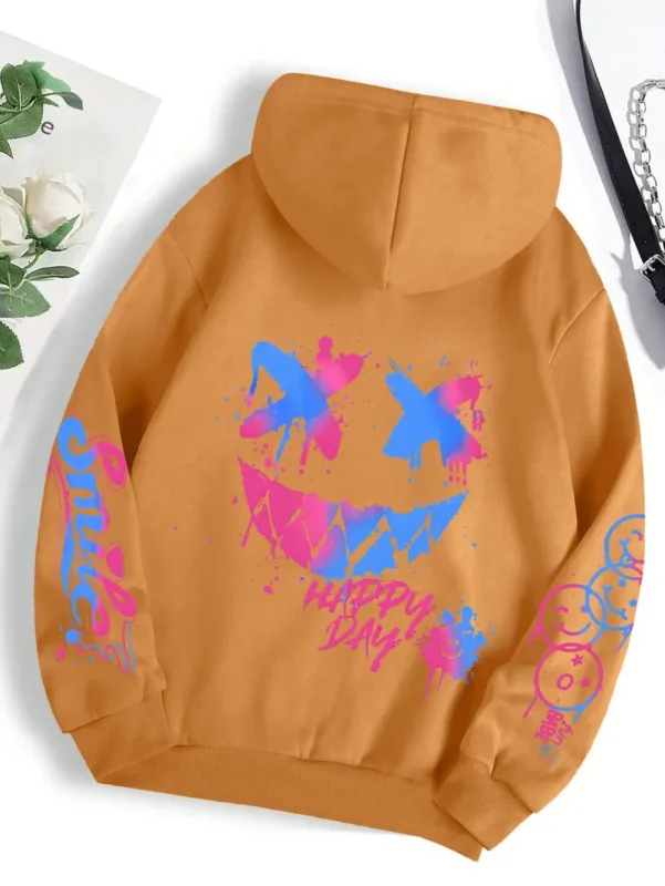New Autumn Men's Personalized Smiling Face Print Comfortable Breathable Hooded Sweatshirt Outdoor Street Fashion Hooded Sweatshi — image 18