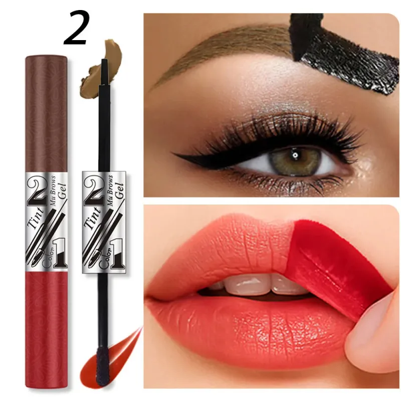 2in1 Lipstick Eyebrow Cream Double-Headed Tearable Lip Gloss Sexy Smooth Contour Waterproof Long-Lasting Lips Lipgloss Makeup