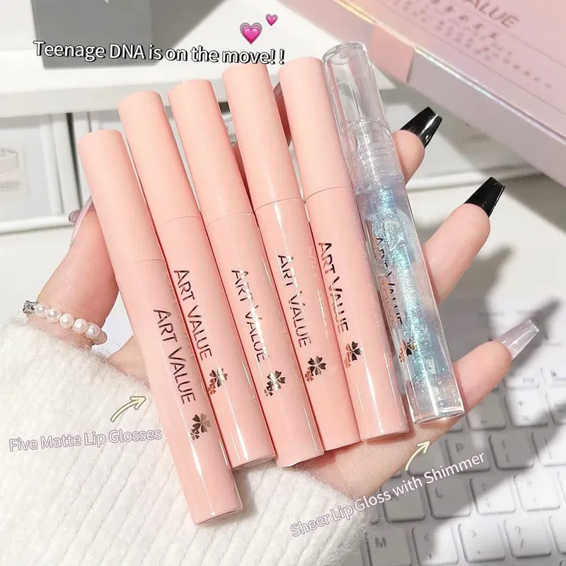 ART VALUE Lips Makeup Sets Include 5 Matte Liquid Lipstick And 1 Lip Balm Oil Nourishing Glitter Lipgloss With Necklace Gift — image 5