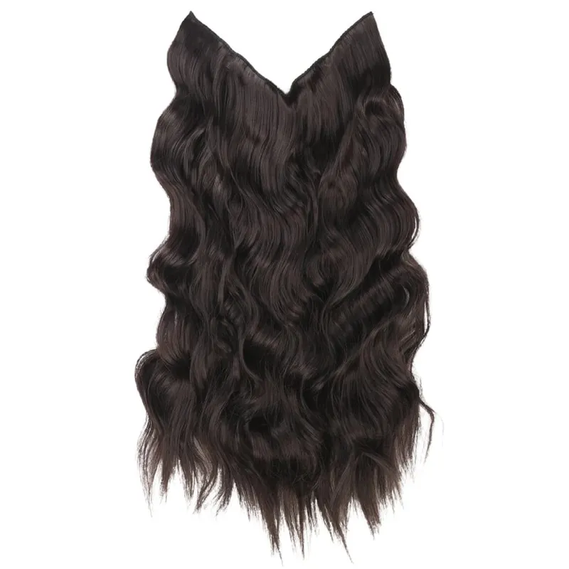 Black Halo Hair Extensions with Invisible Wire Adjustable Size 22inch Long Synthetic Wavy Curly Hairpieces for Women No Clip — image 8