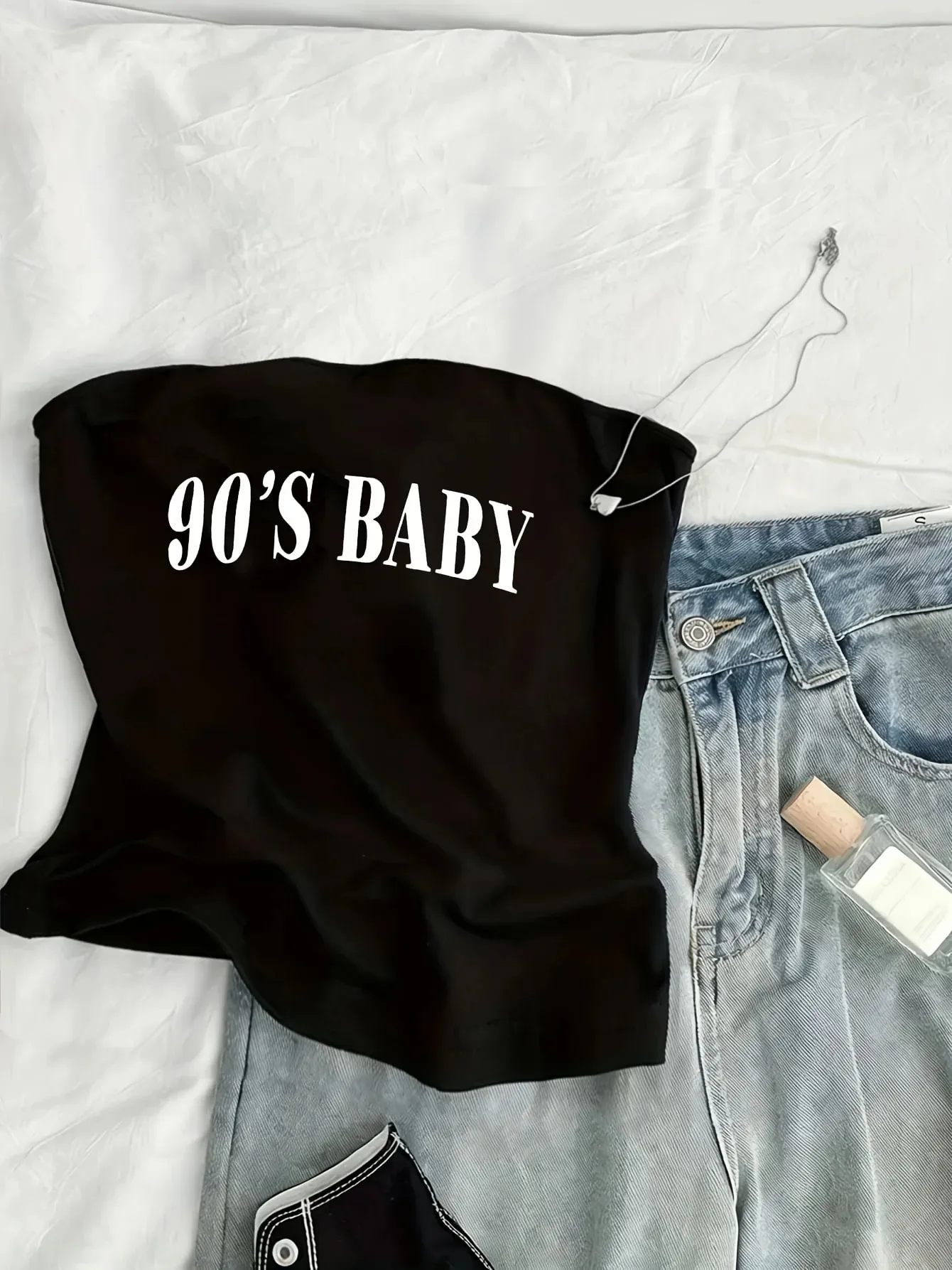 Jaren '90 Brief Gedrukt Trendy Casual Mode Tube Top Dames Top Tee Kawaii Y2k Strapless Top Zomer Dame Vest Hip Hop Shirt