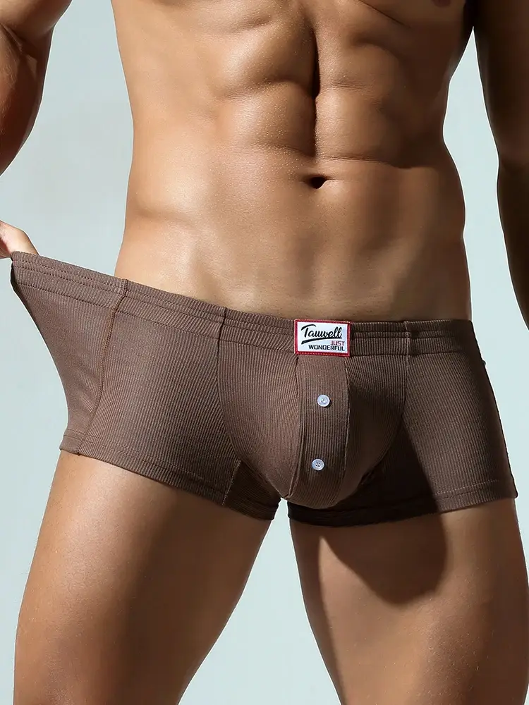 Men's Flat Underwear, Made of Synthetic Cotton, High Elasticity, Raised, Button Decoration, Comfortable Slim Fit Solid Color — image 19