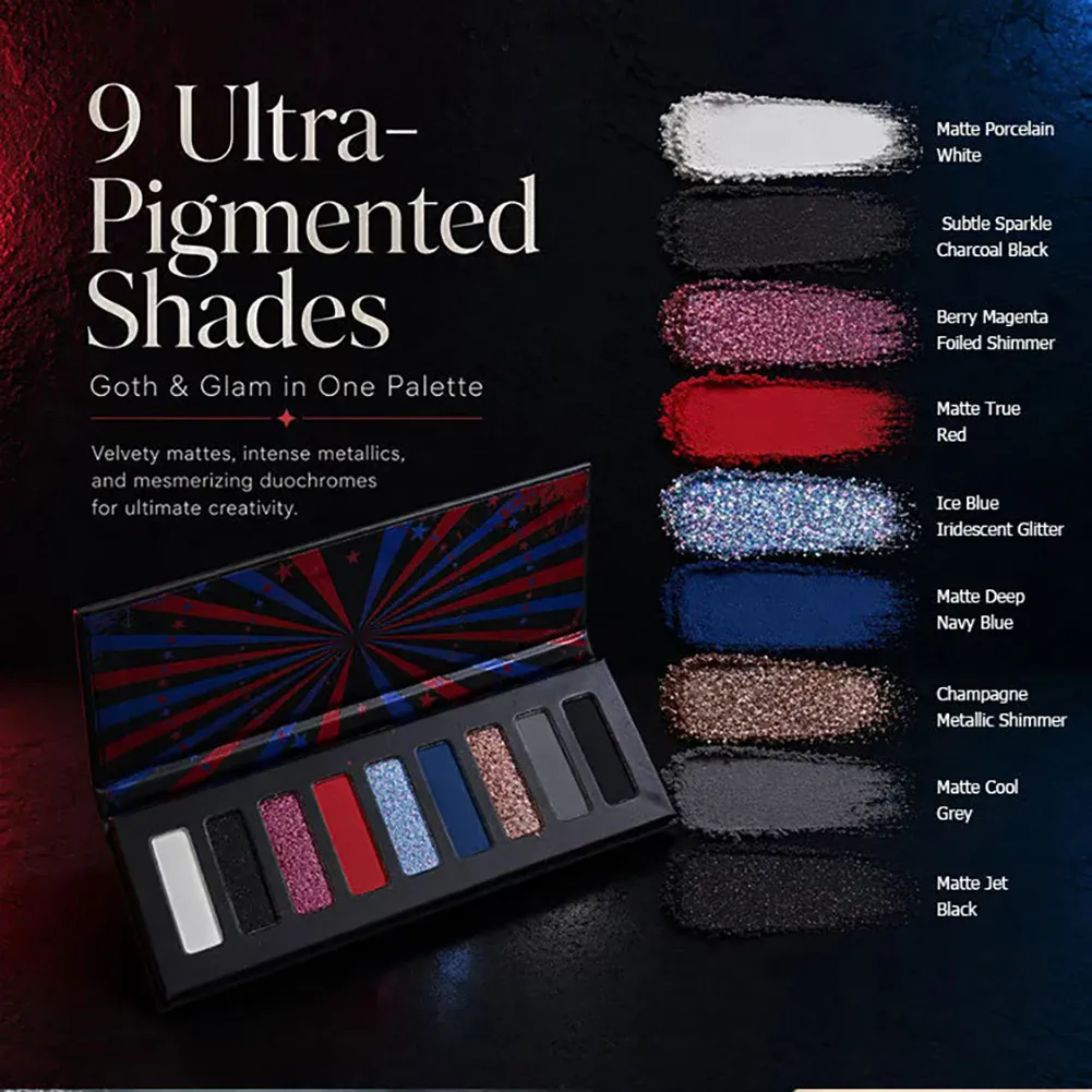 Shimmer Glitter Metallic 9 Colors Halloween Eyeshadow Palette High Pigment Gothic Smoky Eye Shadow Fine Flash Lasting Makeup — image 3