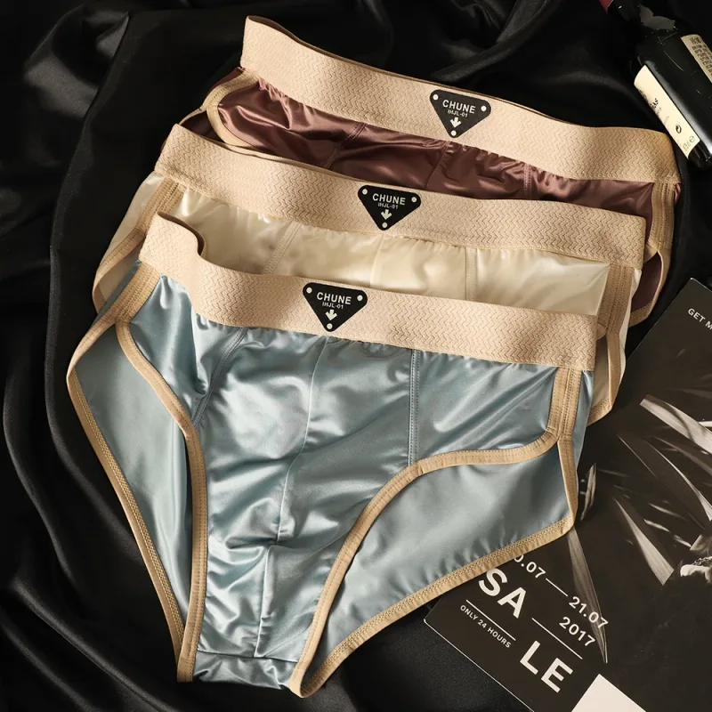 3PCS/Pack Luxury Satin-like Men's Briefs Ice Silk Hygroscopic Breathable Mesh Crotch Panties Soft High Elastic Man Underwear — image 19