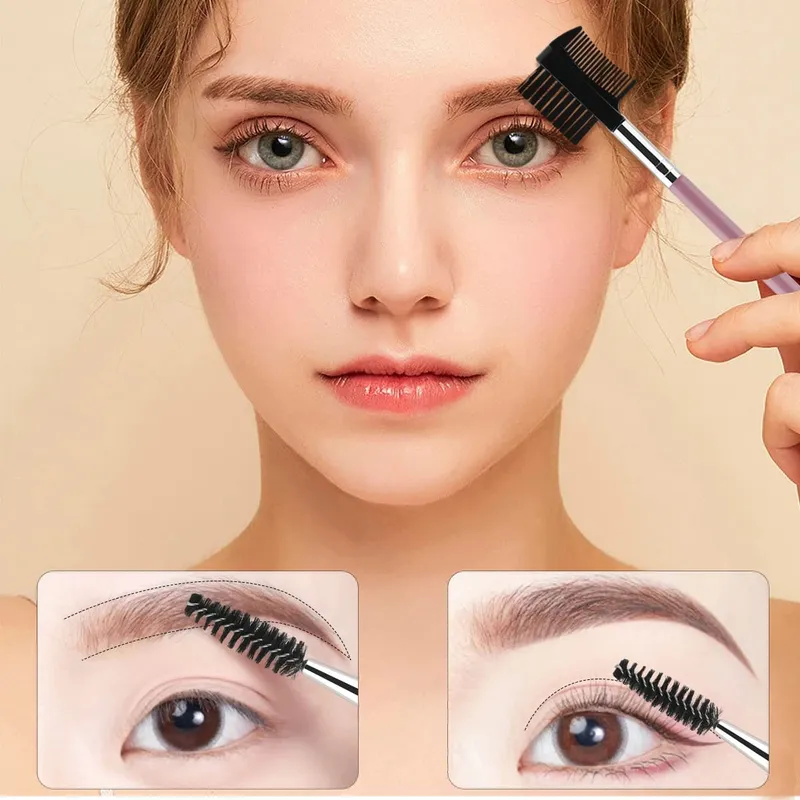 1/2/5 Uds 3 cabezas moldeador de pestañas cepillo de doble cabeza herramienta de aseo de maquillaje cosmético con 3 cepillos Spoolie diferentes — image 4
