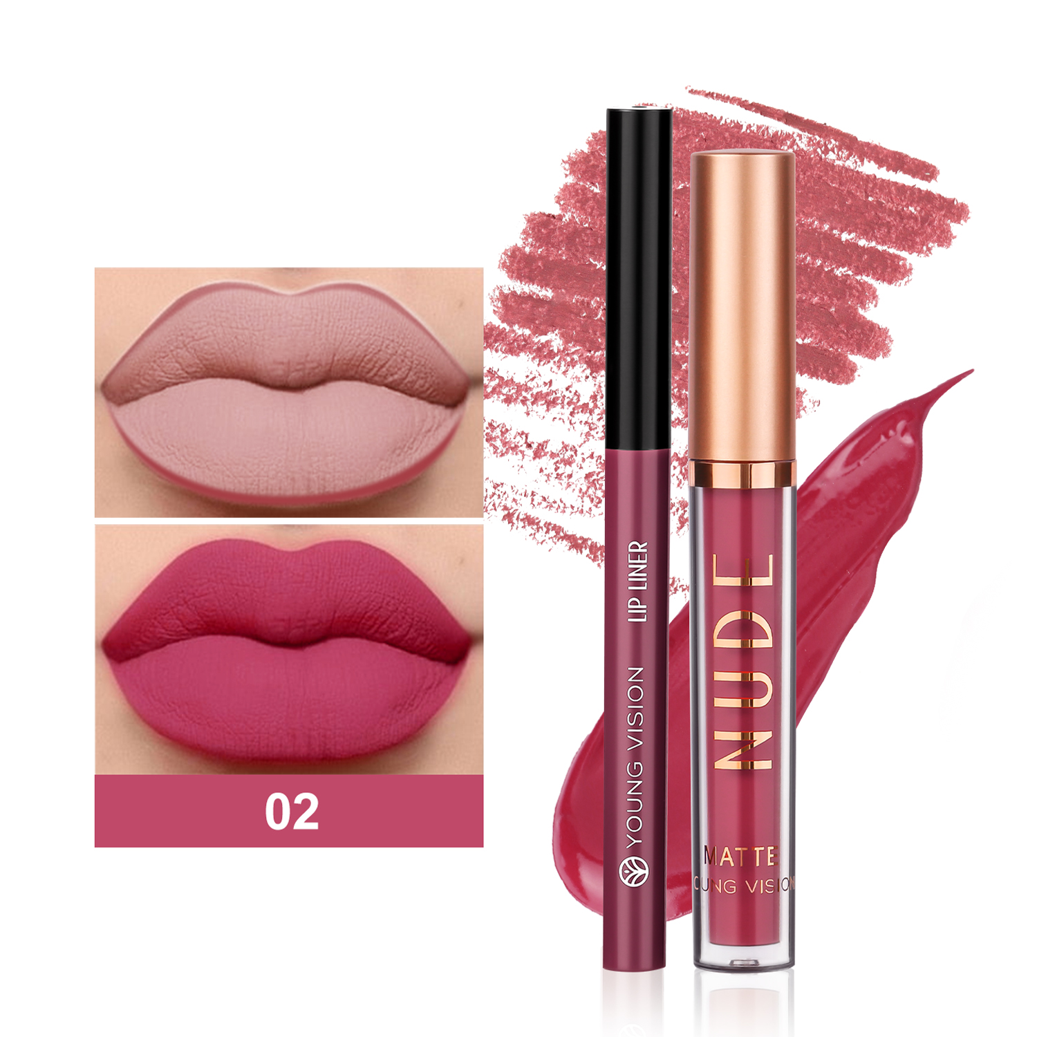 2-color matte long-lasting color lip liner set waterproof anti-sweat non-stick cup lip gloss rotatable lip liner