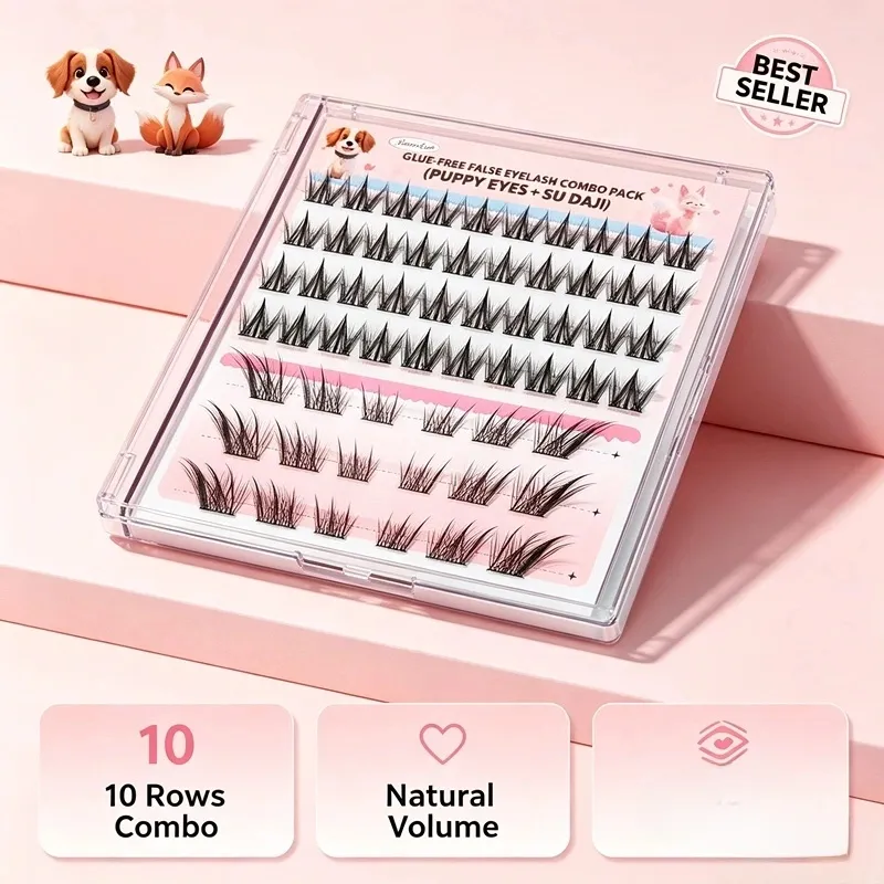 Self Adhesive Lash Clusters Combo Pack 10 Rows No Glue False Eyelashes Puppy Fox Eye Wispy Segmented Lashes for Daily Makeup — image 5