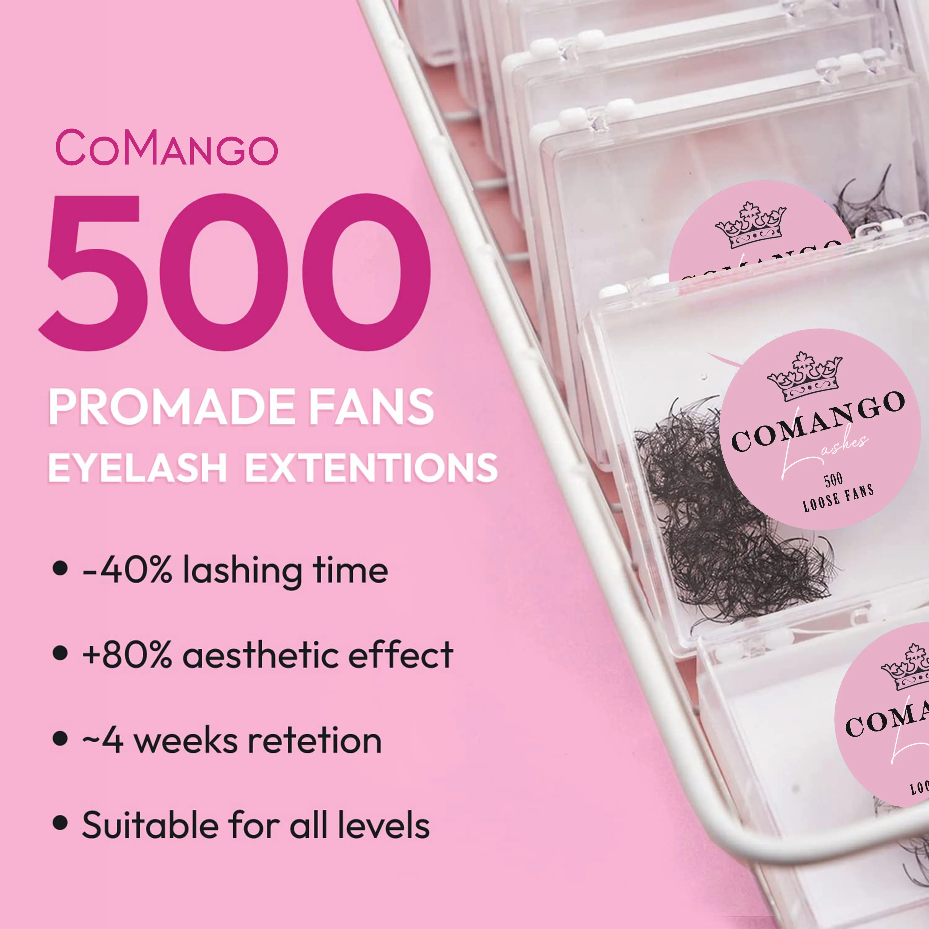 CoMango 500Fans Promade Fans Eyelashes Extension Bulk 3/6/7/10/12/14/16D Pointy Stem 0.05/0.07 C/D Curl Premade Volume Fans — image 4