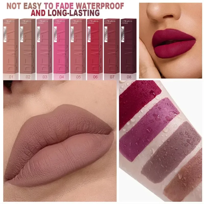 8-Color Lip Matte Smooth Easy-to-Apply Square Gloss Tube Velvet Waterproof Three-Dimensional Sexy Plumping Lipstick Makeup
