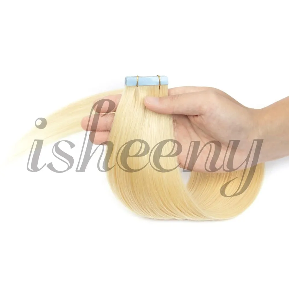 Isheeny Tape in Human Hair Extensions Straight 12"-20" Natural Machine Remy Tape Hair Extension 20pcs Black Brown Blonde Hair — image 12