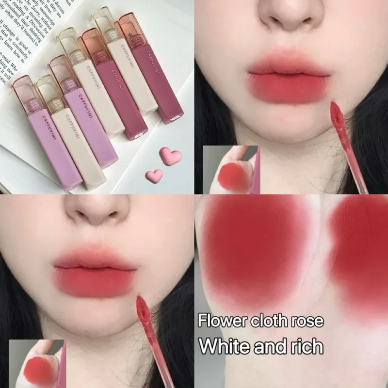 Cappuvini Matte Lip Gloss Low-saturation Gray Pink Liquid Lipstick Waterproof Non-Stick No Fade Lip Tint Korean Makeup Cosmetics