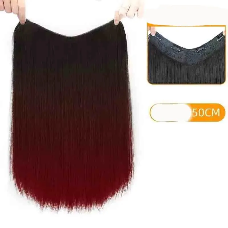 V-shaped One-Piece Synthetic 4 Clip In Hair Extensions Long Straight Hairstyle Hairpiece Colour 50CM Natural Fake Hair — image 30