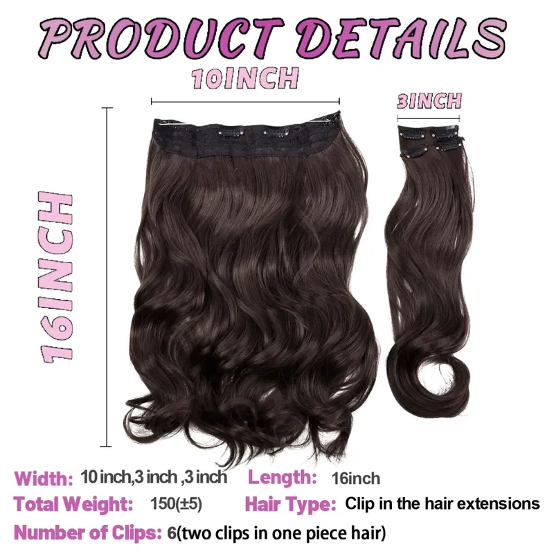Silike 180g Fish Line Synthetic Wavy Clips in One Piece Hair Extensions 24 inch 17 Colors Heat Resistant Hair Extension — image 6