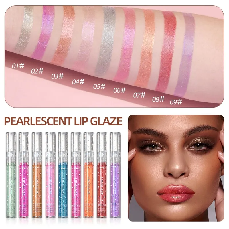 9Pcs/Sets Glitter Lip Glaze Liquid Lipstick Set Shine Lip Gloss Gift Box Natural Moisturizer Waterproof Lips Makeup For Women — image 7