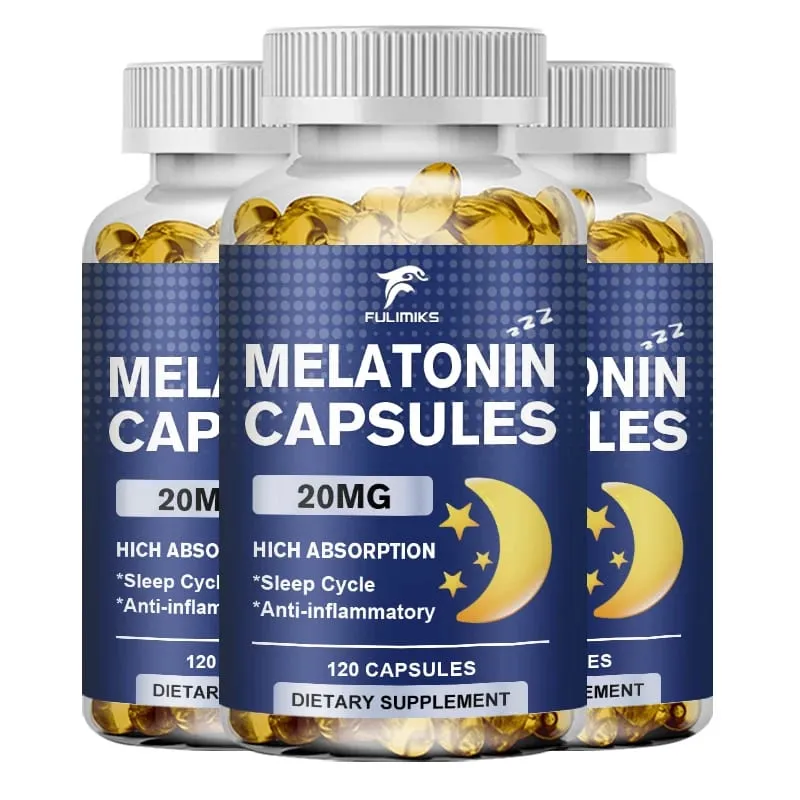 Suplemento dietético para sono de melatonina 20mg 120 cápsulas com sabor de morango contém melatonina - sono saudável — image 8