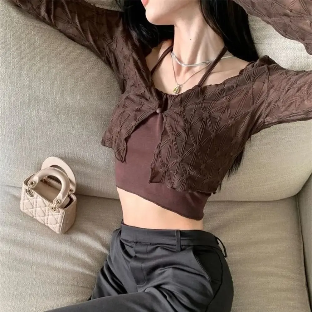 DIY Thin Sun-proof Cardigans New Slim Solid Color Camisoles Casual Long Sleeve Short Top Summer — image 5