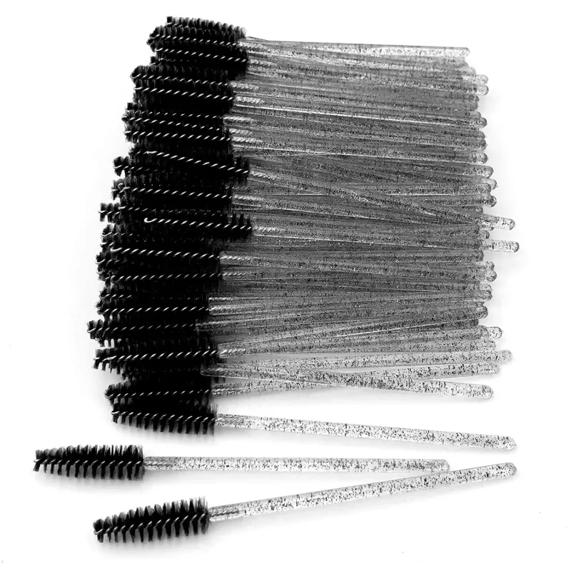 50Pcs/Pack Disposable Micro Eyelash Brushes Mascara Applicator Wand Brushes Comb Eye Lashes Brush Makeup Tools Gold Handle