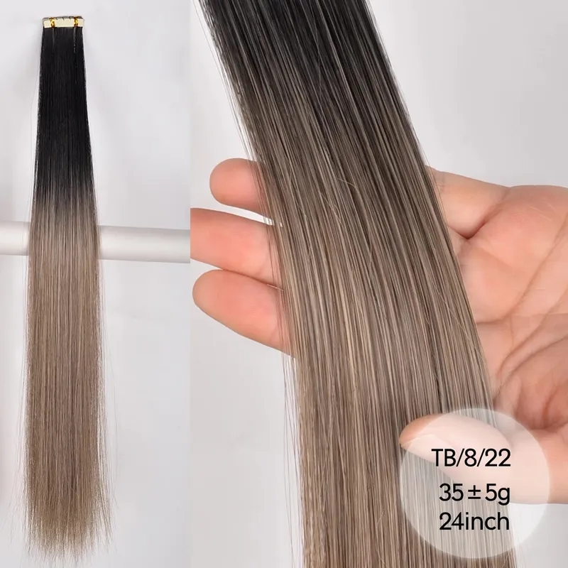 Tape In Straight Synthetic Hair Extensions Invisible Hand Tied Tape in Hair Natural Skin Weft Seamless Double-sided Adhesiv — image 17
