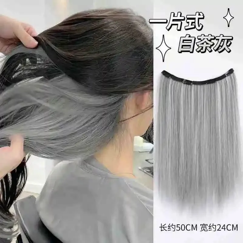 V-shaped One-Piece Synthetic 4 Clip In Hair Extensions Long Straight Hairstyle Hairpiece Colour 50CM Natural Fake Hair — image 3