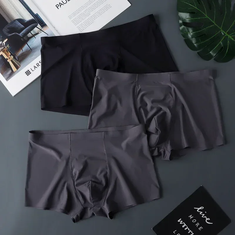 3PCS High Quality Men's Ice Silk Underwear Summer Thin Breathable Seamless Panties Sexy Male Underpants Plus Size