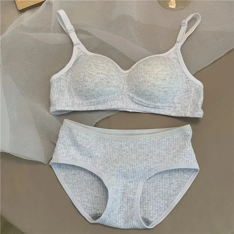 Women Seamless Bra Sets Panties+Wire Free Bra 2Pcs Suit Solid Color Bralette Lingerie Sexy Brassiere Cotton Female Underwear Set — image 11