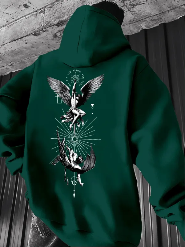 Men's Gothic Angel & Tarot Print Hooded Sweatshirt - Longr Machine /Fall Layering (Tarot Card Design Regular Fit) - Ideal for Themed Events & Casual Attire Featuring Angel & Tarot Motifs Comfortable Knit Fabric and Versatile Streetwear Styl — image 6